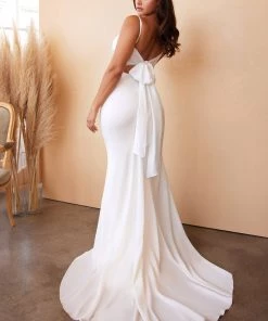 Prom White Cowl Satin Gown By Cinderella Divine 7487W