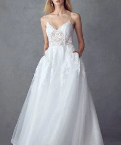 Prom White Embellished Long Sleeveless Dress By Juliet 251W