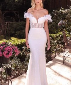 White Feather Bridal Gown By Cinderella Divine J824W