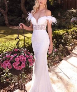 White Feather Bridal Gown By Cinderella Divine J824W