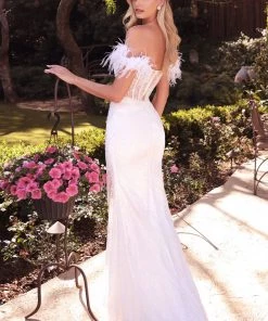 White Feather Bridal Gown By Cinderella Divine J824W