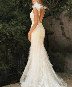 Prom White Feather Mermaid Dress By Cinderella Divine C57W