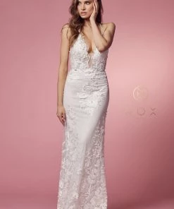 Prom White Fitted Lace Overskirt Gown By Nox Anabel F485W
