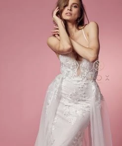 Prom White Fitted Lace Overskirt Gown By Nox Anabel F485W