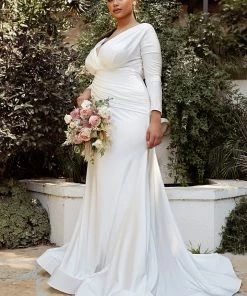 Prom White Fitted Long Sleeve Gown By Cinderella Divine CD0169 18 Prom White Fitted Long Sleeve Gown By Cinderella Divine CD0169