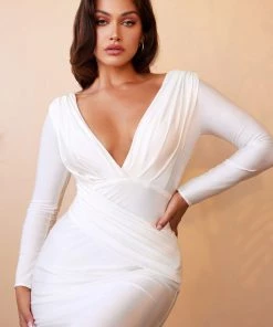 Prom White Fitted Long Sleeve Gown By Cinderella Divine CD0169 13 Prom White Fitted Long Sleeve Gown By Cinderella Divine CD0169