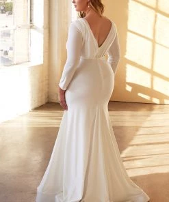 Prom White Fitted Long Sleeve Gown By Cinderella Divine CD0169 16 Prom White Fitted Long Sleeve Gown By Cinderella Divine CD0169
