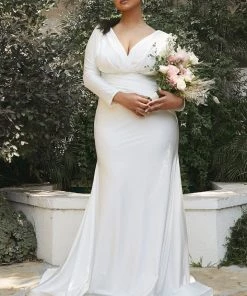 Prom White Fitted Long Sleeve Gown By Cinderella Divine CD0169 14 Prom White Fitted Long Sleeve Gown By Cinderella Divine CD0169