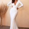 Prom White Fitted Long Sleeve Gown By Cinderella Divine CD0169