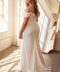 White Fitted Off Shoulder Gown By Cinderella Divine KV1057W
