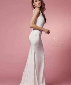 Prom White Fitted One Shoulder Gown By Nox Anabel E483 15 Prom White Fitted One Shoulder Gown By Nox Anabel E483