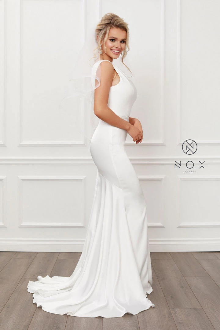 Prom White Fitted One Shoulder Gown By Nox Anabel E483 10 Prom White Fitted One Shoulder Gown By Nox Anabel E483