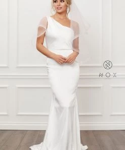 Prom White Fitted One Shoulder Gown By Nox Anabel E483 17 Prom White Fitted One Shoulder Gown By Nox Anabel E483