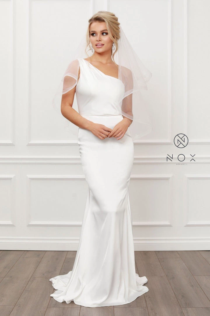 Prom White Fitted One Shoulder Gown By Nox Anabel E483 9 Prom White Fitted One Shoulder Gown By Nox Anabel E483