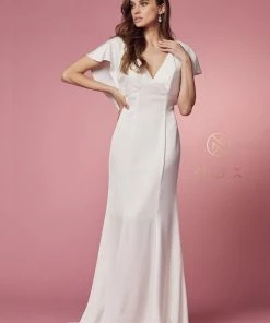 White Fitted Short Sleeve Gown By Nox Anabel JE912 15 White Fitted Short Sleeve Gown By Nox Anabel JE912