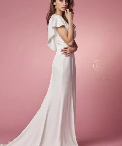 White Fitted Short Sleeve Gown By Nox Anabel JE912 17 White Fitted Short Sleeve Gown By Nox Anabel JE912