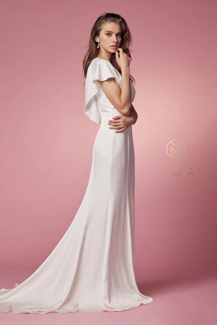 White Fitted Short Sleeve Gown By Nox Anabel JE912 9 White Fitted Short Sleeve Gown By Nox Anabel JE912