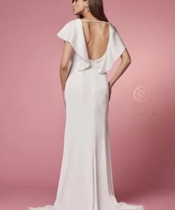 White Fitted Short Sleeve Gown By Nox Anabel JE912 13 White Fitted Short Sleeve Gown By Nox Anabel JE912