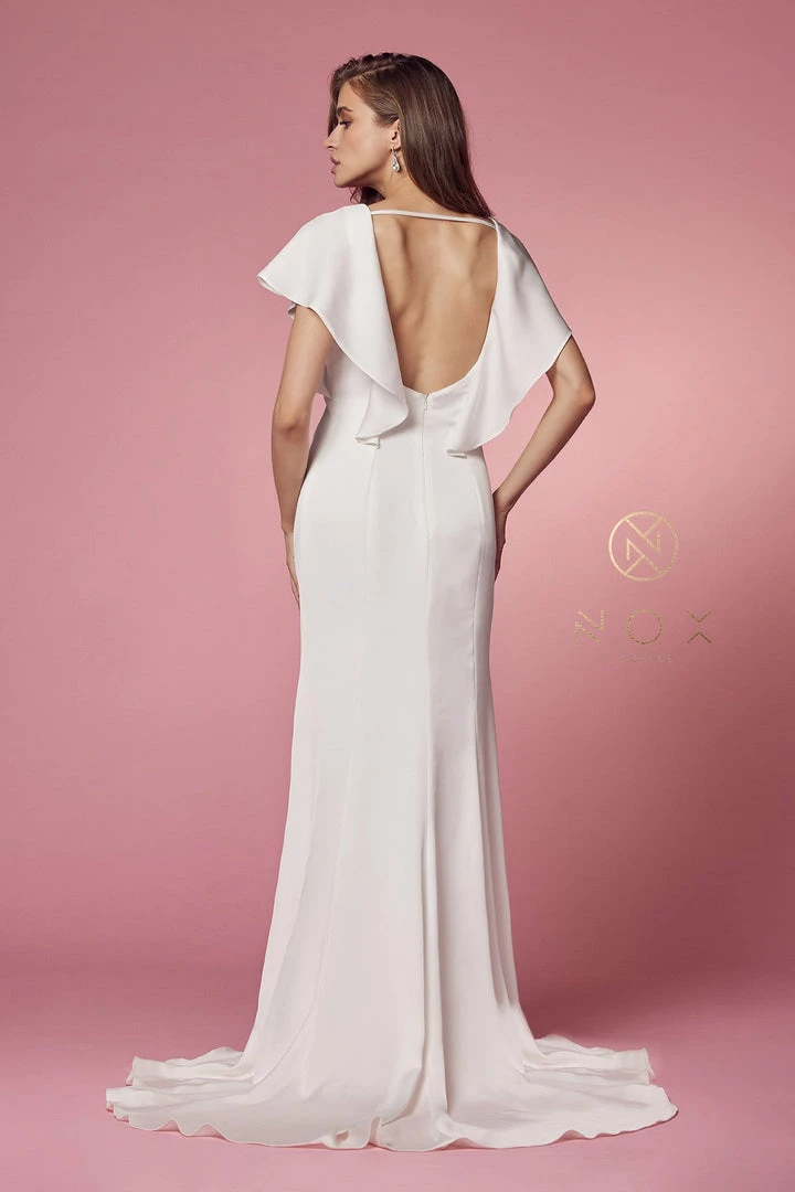 White Fitted Short Sleeve Gown By Nox Anabel JE912 5 White Fitted Short Sleeve Gown By Nox Anabel JE912