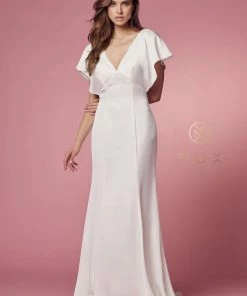 White Fitted Short Sleeve Gown By Nox Anabel JE912 16 White Fitted Short Sleeve Gown By Nox Anabel JE912