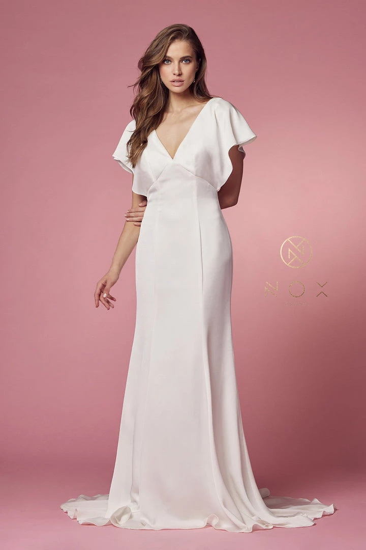 White Fitted Short Sleeve Gown By Nox Anabel JE912 8 White Fitted Short Sleeve Gown By Nox Anabel JE912
