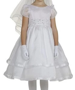 ABC Fashion White Flower Girl Dresses With Beaded Floral Embroidery