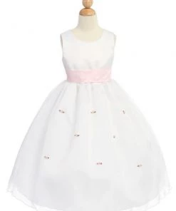 ABC Fashion White Flower Girl Dresses With Pink Sash/Flowers