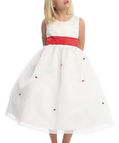 ABC Fashion White Flower Girl Dresses With Pink Sash/Flowers