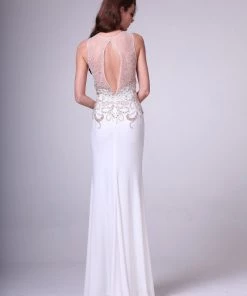 Prom White Long Illusion Fitted Dress By Cinderella Divine 8735