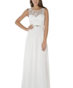 White Long Lace Bodice Dress With Bolero Jacket By Poly USA