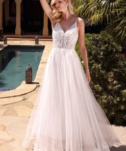 White Long Lace Bodice Tulle Dress By Cinderella Divine KC897W