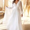White Long Sleeve Chiffon Gown By Cinderella Divine CD0192W