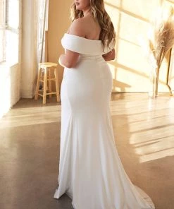White Off Shoulder Jersey Gown By Cinderella Divine CD930