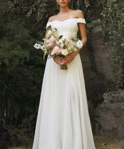 Prom White Off Shoulder Lace Bodice Gown By Cinderella Divine 7258W