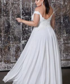 Prom White Off Shoulder Lace Bodice Gown By Cinderella Divine 7258W