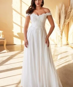 Prom White Off Shoulder Lace Bodice Gown By Cinderella Divine 7258W