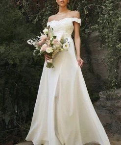 Prom White Off Shoulder Lace Bodice Gown By Cinderella Divine 7258W