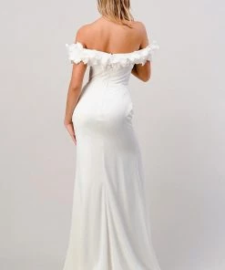 Prom White Off Shoulder Rosette Gown By Cinderella Divine CD965W