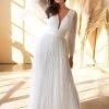 White Pleated Bell Sleeve Gown By Cinderella Divine CD242W