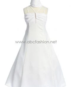 ABC Fashion White Shiny Satin A-Line Junior Bridesmaid Dress First Communion Dresses