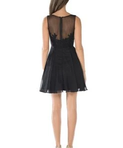 White Short Chiffon Dress With Lace Applique Bodice By Poly USA