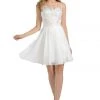 White Short Chiffon Dress With Lace Applique Bodice By Poly USA 2 White Short Chiffon Dress With Lace Applique Bodice By Poly USA