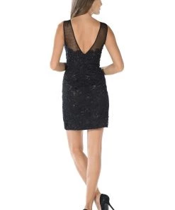 White Short Lace Dress With Illusion Neckline By Poly USA Prom 9 White Short Lace Dress With Illusion Neckline By Poly USA Prom