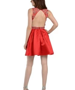 White Short Satin Dress With Beaded Bodice By Poly USA Prom