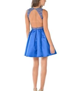 White Short Satin Dress With Beaded Bodice By Poly USA Prom