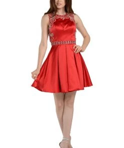 White Short Satin Dress With Beaded Bodice By Poly USA Prom