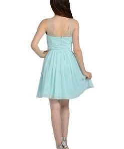 Prom White Short Sleeveless Illusion Dress With Bow By Poly USA