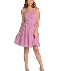 Prom White Short Sleeveless Illusion Dress With Bow By Poly USA