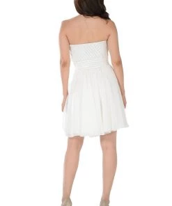 White Short Strapless Dress With Sequined Top By Poly USA Prom