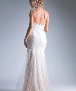 Fitted Long Strapless Lace Dress By Cinderella Divine KC1759